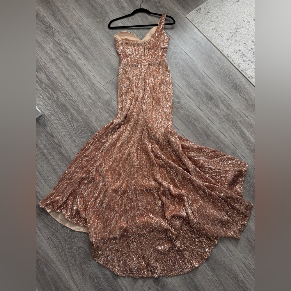 Prom Dress Strapless Rose Gold Sequin Dress - Picture 5 of 8